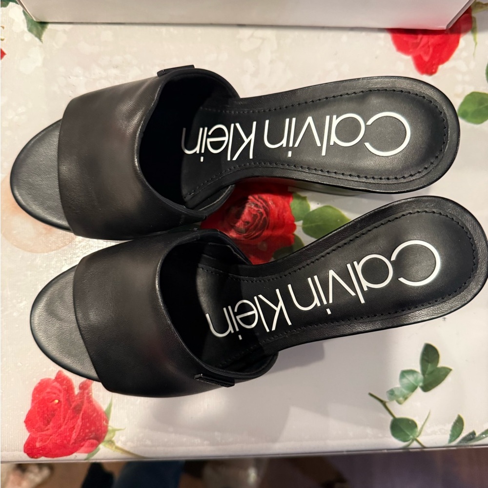 Calvin Klein Black Leather Mules